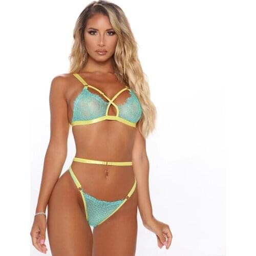 Women Sexy Lace Lingerie Set See Through Erotic Underwear Intimates Push up Bra and Panty Thong G-string Briefs Set Lenceria