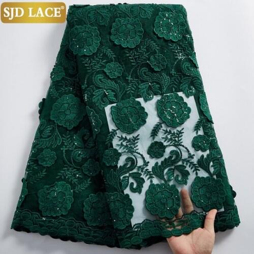 SJD LACE 3D Applique Design African Lace Fabric With Sequins Milk Silk Tulle Latest French Mesh Lace Fabric For Wedding SewA2426