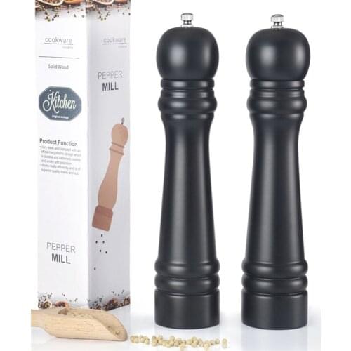 Salt and Pepper Mills, Solid Wood Pepper Mill with Strong Adjustable Ceramic Grinder Manual PU Paint Pepper Grinder Kitchen Tool