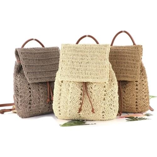 New Multifunctional shoulder backpack straw bag fashion woven back pack beach casual female travel backpack gril bookbag