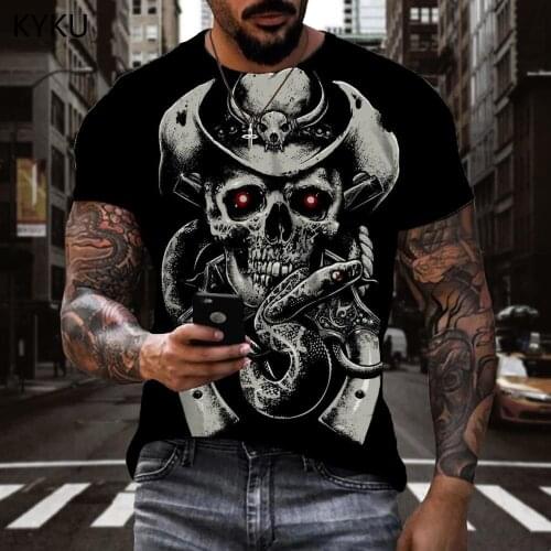KYKU Brand Skull T shirt Men Snake Tshirt Printed Hip Hop Tshirts Casual Halloween Anime Clothes Mens Clothing Punk Rock Fashion