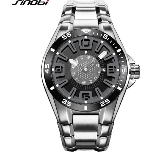 SINOBI Top Quality Mens Watches Luminous Waterproof Luxury Brand FULL Stainless Steel Males Quartz Wristwatch Relogio Masculino