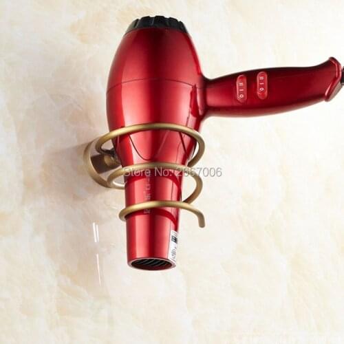 Home Wall Mount Hair Dryer Holder Antique Brass Finish Spiral Stand Holder Bathroom shelf Rack Storage ZR2501