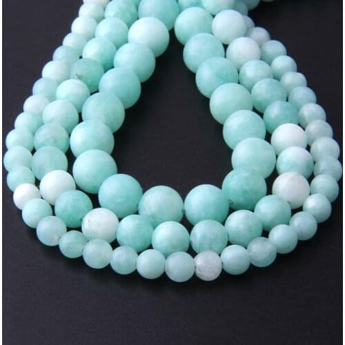 Natural Stone matte Blue amazonite beads natural blue Angelite stone beads Round Loose Spacer Beads Jewelry Making DIY Bracelets