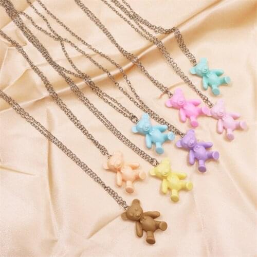 Fashion Candy Color Bear Necklace for Women Girls Christmas Gifts New Chain Pendants Necklaces Jewelry Femme Bijoux
