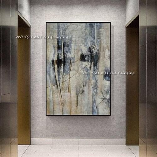 Blue Abstract Landscape Posters 100% Handmade Canvas Oil Painting Wall Art Picture for Living Room Cuadros Decoration Salon