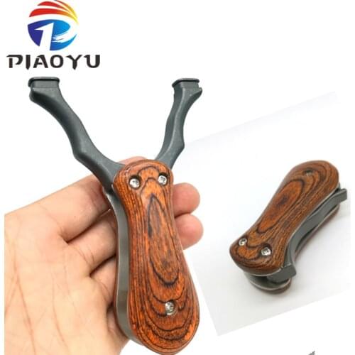 Outdoor Hunting Portable Folding Slingshot Stainless Steel Catapult+Wooden Handle with Flat Rubber Band Game Shooting SlingShot