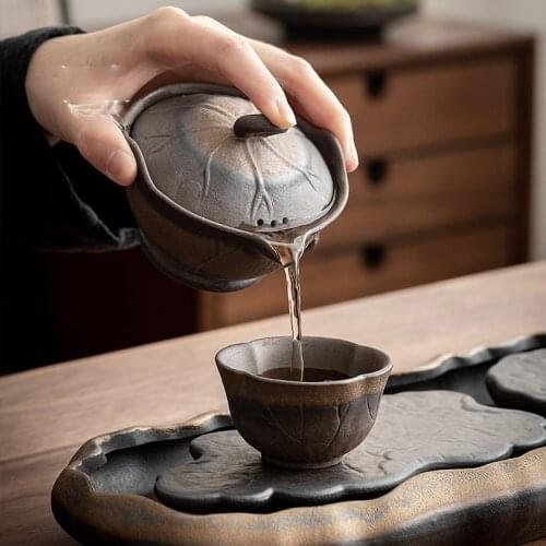 Luxury Retro Tea Set Japanese Creative Tea Cup Pottery Office Tea Set Kung Fu Gaiwan Teapot Jogo De Xicaras Teaware EF60CJ