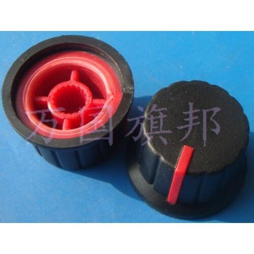 Free Delivery.Potentiometer knob environmentally friendly plastic 15 mm in diameter 24 mm black red dot