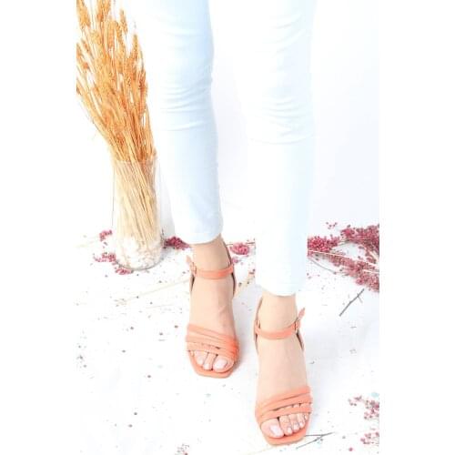 Modabuymus Orange Color Asymmetrical Strappy Heels Sandals-Melody