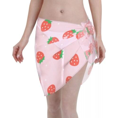 Sexy Women Beach Swimwear Pareo Scarf Cover Up Wrap Kaftan Sarong Beach Wear Red Strawberry Love Bikinis Cover-Ups Skirts