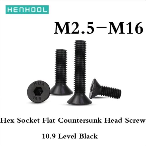 Hex Socket Flat Countersunk Head Screw 10.9 Level Black Din7991 M2M2.5M3M4M5M6M8M10M12M16 Hex Socket Bolts Machine Screw