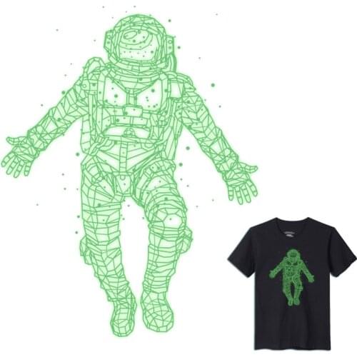 Luminous space astronaut iron on transfers for clothing thermal heat iron on transfer stripes Patch day white night green badge