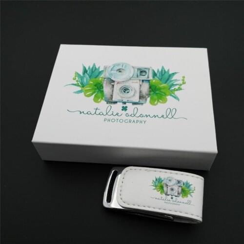 Exuanck custom logo 10pcs/lot usb 2.0 flash pen drive 16GB 8GB 4GB leather usb+ box photo print wedding gift 32GB usb sticks