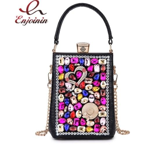 Colorful Diamond Party Evening Clutch Bag Fashion Badge Womens Purses and Handbags Shoulder Chain Bag Girls Rhinestone Wedding