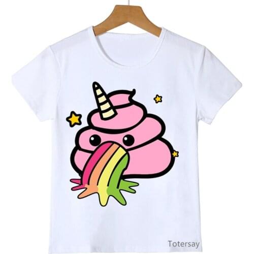 Funny rainbow Unicorn poop print tshirt girls boys funny unisex kids clothes high quality t shirt girls Casual shirt summer tops