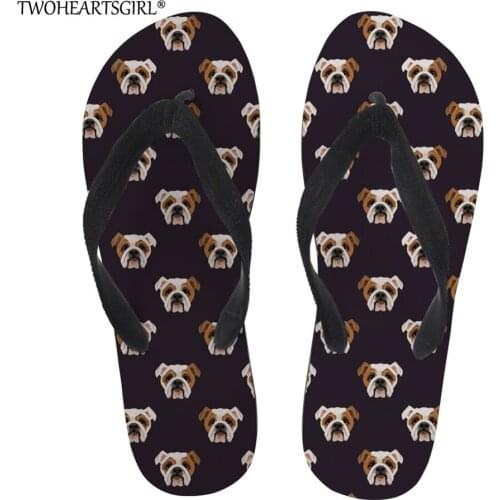 Twoheartsgirl Cute English Bulldog Print Flip Flops for Women Anti-slip Female Ladies Summer Slippers Personalized Flipflops
