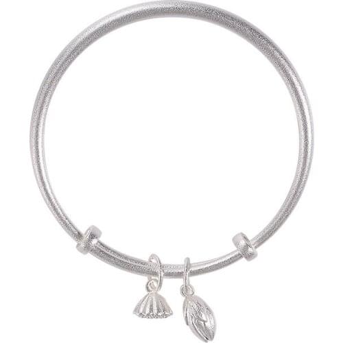 S999 pure silver ancient silver bracelet retro simple lotus seedpod Lotus push-pull womens sterling silver bracelet