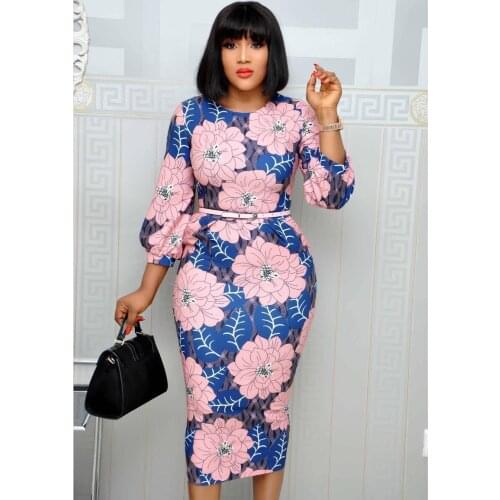 Womens plus size round neck print fashion sexy office dress