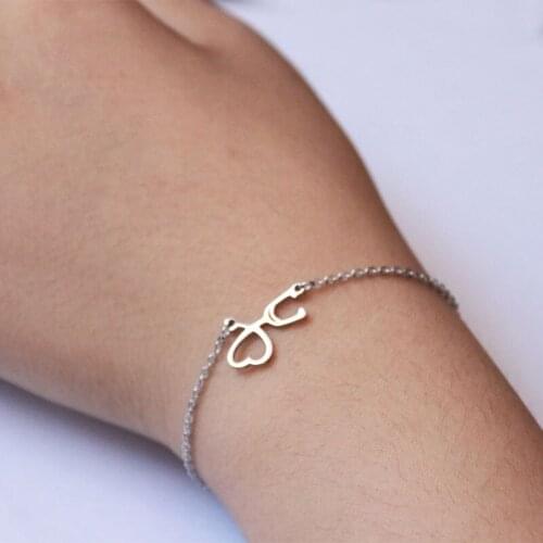 1 Pc Stethoscope Heart Stainless Steel Bracelet Charm Beads Bracelets For Cute Women Girls Kids Fashion Jewelry Lucky Gift