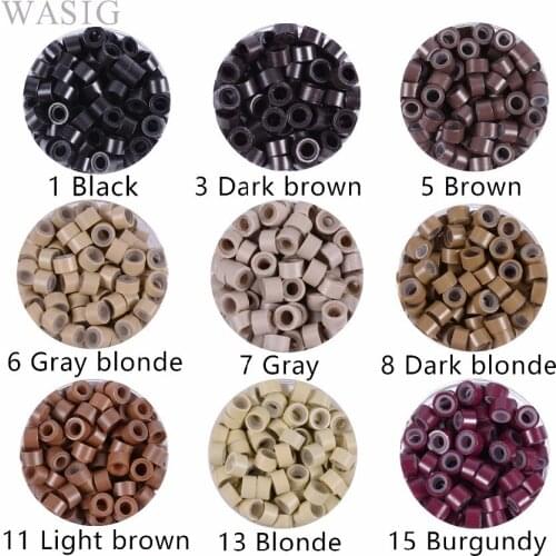 1000 pcs 5mm silicon lined Micro Links Rings Beads Hair Feather Extensions 5# Brown . 9 Colors Optional