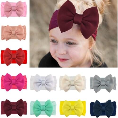 18Pcs Baby Girls 5" Puffy Fabric Bow Headband Elastic Nylon Turban Hairband Knotted Headwear Hair Accessories