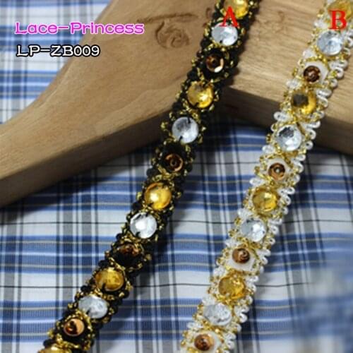 2 yard 1.2CM white black fabric bright drillclothing accessories collar flower DIY handmade beading Braid lace trim fabric ZB009