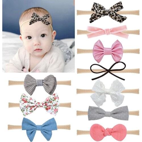 20pc/lot Baby Girls Nylon Headband Infant Hair Accessories Leopard Bows Toddlers Tiara Gift bandage Dot bow Nylon Headband