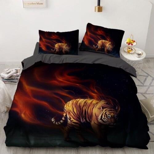 3D Bedding Sets Black Duvet Quilt Cover Set Comforter Bed Linen Pillowcase King Queen 173*230cm Size Animal Tiger Design Printed