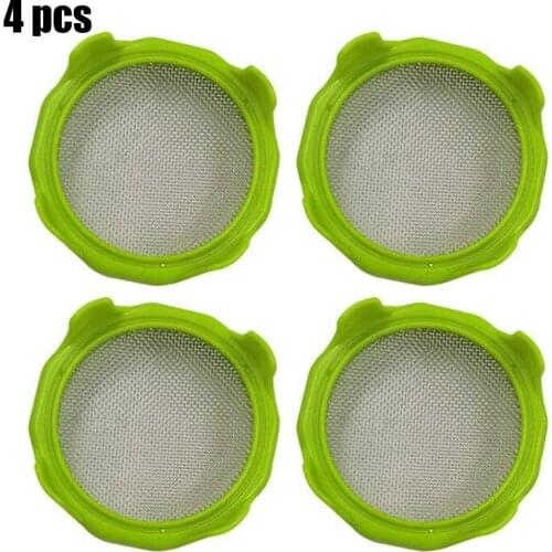 4PCS Plastic Sprout Lids Stainless Steel Mesh Sprout Mesh Cover Seed Growing Germination Vegetable Silicone Sealing Ring Lid