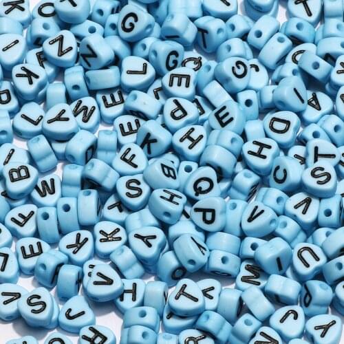 7*4mm Lake Blue Mixed Letter Acrylic Beads Alphabet Loose Spacer Heart Beads For Jewelry Making Diy Handmade Bracelet Necklace