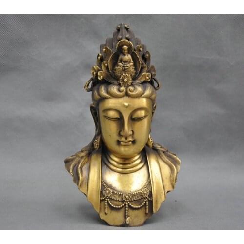 9'' China Kwan-yin Buddha Guanyin Boddhisattva Bust Bronze Statue