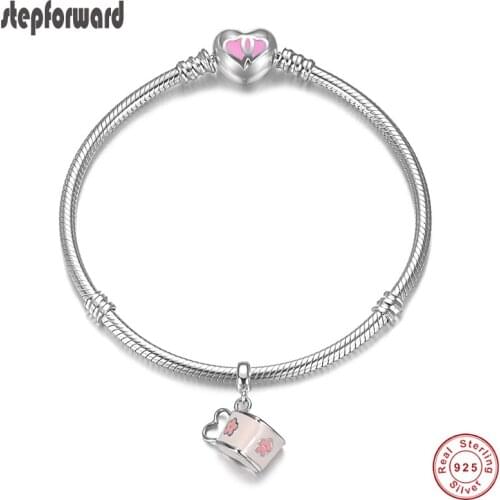 925 Sterling Silver Heart Clasp Charm Bracelet Wonderful Iinteresting Design Chain Bracelets For Women Sterling Silver Jewelry