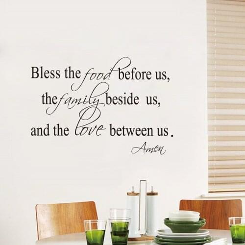 Bless the Food Family Love Religious Dining Room Vinyl Wall Decal quote stickers Mural Art, z2052