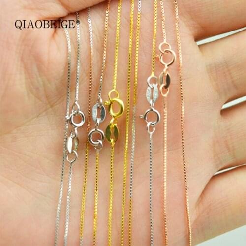 QIAOBEIGE 3 piece quality 0.65mm tiny box chain necklace for pendant 925 silver jewelry findings 16 18 20 24 40'' 90 100 120cm