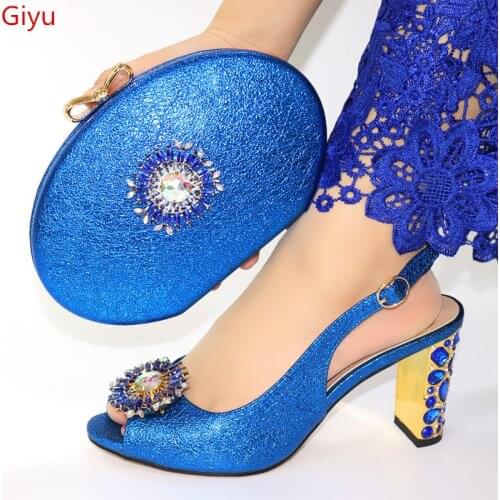 Doershow hot Italian Matching Shoe and Bag Set blue Italian Shoes with Matching Bags High Quality Wedding Shoes and Bag!HFY1-21