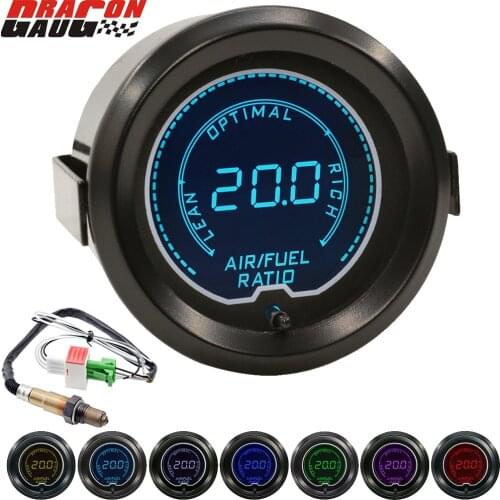 Dragon gauge 52mm(2 INCH) Car Air fuel ratio gauge LCD 7 Colors Backlight Meter Narrowband Smoken Lens Car gauge