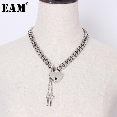[EAM] Women Necklace New Crude Chain Simple Lock Decoration Temperament Fashion Tide All-match Spring Autumn 2021 JZ144