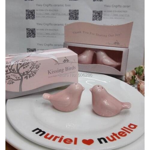 20pcs(10sets)/lot Porcelain cruet set spice jar pink love birds salt and pepper shaker Wedding Return Gifts for kids birthday