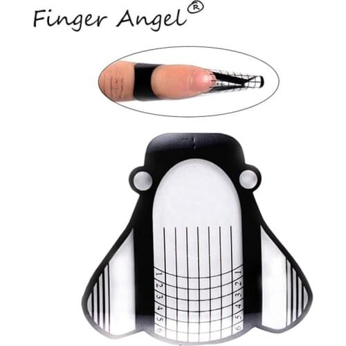 Finger Angel 50/100/500PCS Plastic Transparent Black Bee Shape Nail Forms Nail Art Extension Tips Tool Manicure Gel UV
