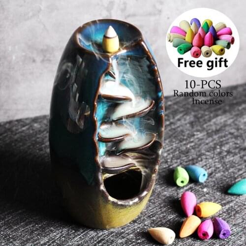 Backflow Incense Burner Waterfall Ceramic Smoke Mountain River Handicraft Incense Censer Holder Home Decor houder With 10 Cones