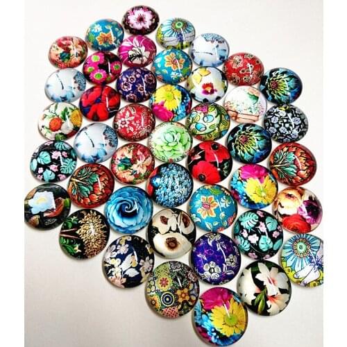 Jiangzimei 20pcs A variety of flowers Daisies, Lotus Cuckoo chrysanth Flower Glass cabochon for DIY bracelet Necklace 20mm