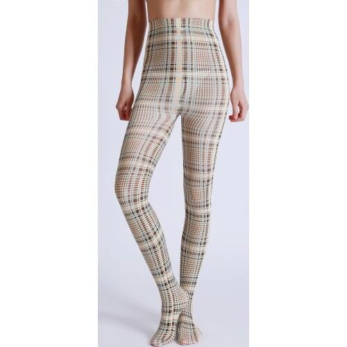 Luxury New Designs Yellow Grid Digital Printed Tights Womens Patterned Pantyhose New Design Stockings