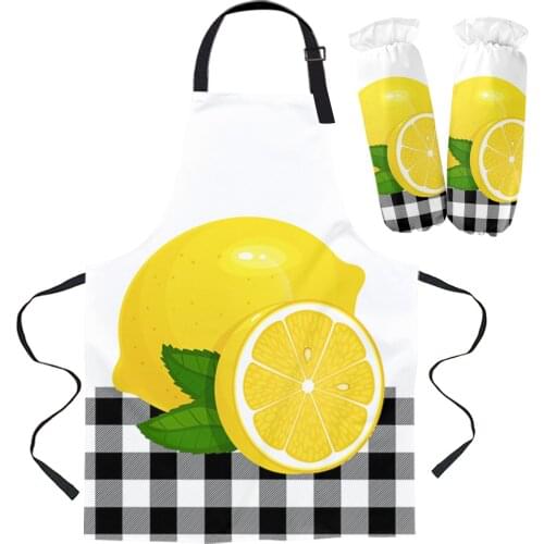 Fruit Lemon Black And White Lattice Kitchen Apron Baking Accessories Sleeveless Aprons for Men Women Home Cleaning Tools
