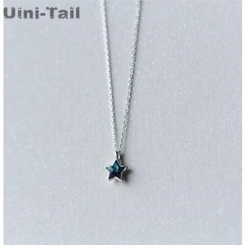 Uini-Tail hot 925 sterling silver small fresh blue star necklace mini fashion trend cute five-pointed star pendant GN248