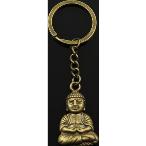 Fashion 3cm Key Ring Metal Key Chain Keychain Jewelry Antique Bronze Silver Color Plated Buddha 39x23mm Pendant