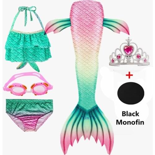 NEW!2020 Little Girls Mermaid Tails With Black Monofin Swimwear for Kids Bikini swimmable Suit Mermaid summer Dress Costume