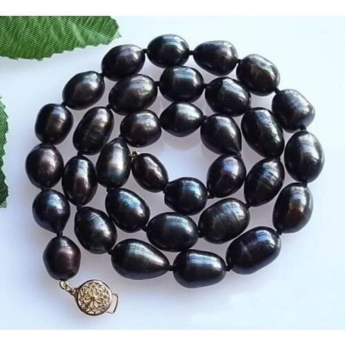 New Huge Size Pearl Necklace 17'' 16mm Black Rice Freshwater Cultured Pearl Necklace Choker Fine Jewelry Charming Women Gift