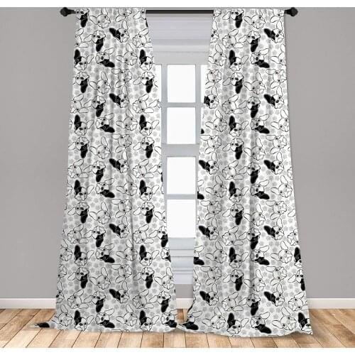Bulldog Window Curtain Monochrome Doodle Portraits with Paw Traces Best Friend Animal Lover Lightweight Decorative