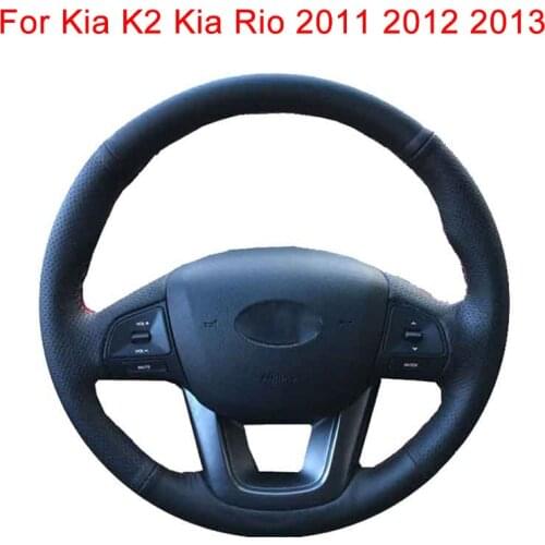 Customized Original Car Steering Wheel Cover For Kia K2 Kia Rio 2011 2012 2013 Leather Braid For Auto Steering Wheel Wrap Black